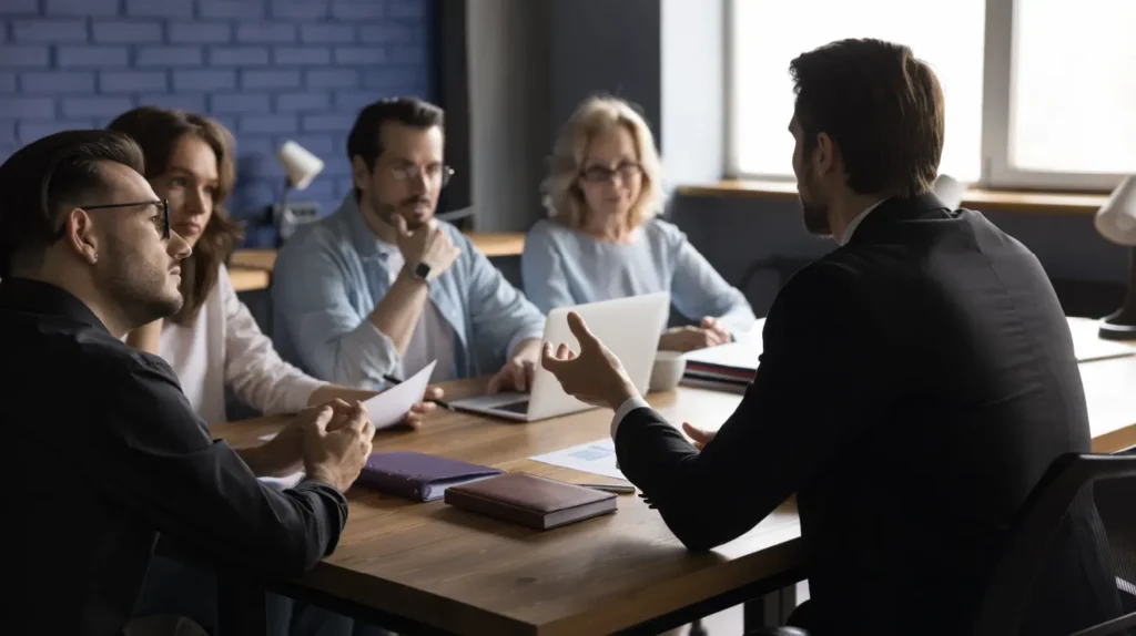 Staff working around a table